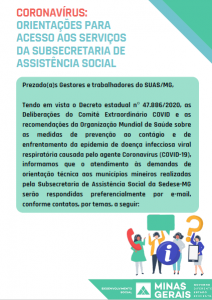 CORONAVÍRUS: orientações para acesso aos serviços da Subsecretaria de Assistência Social